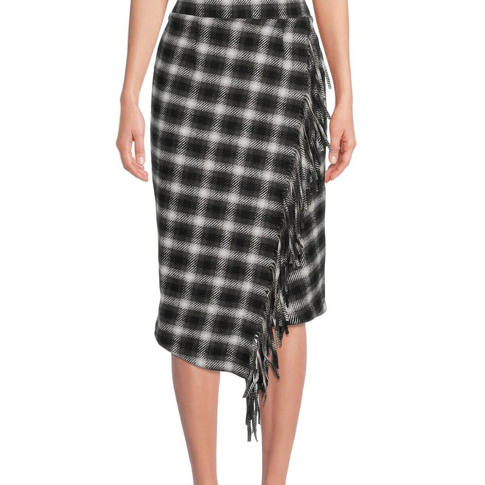 Time and Tru Women's Fringed Faux Wrap Skirt
